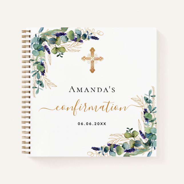 Gästebuchbestätigung Eukalyptus grün Kreuz Notizbuch (Vorderseite)