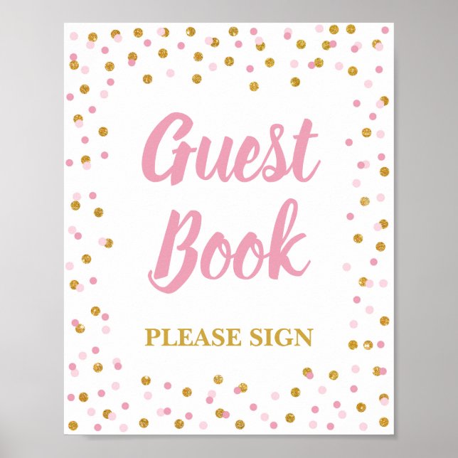 Gästebuchdusche signieren Pink & Gold Confetti Poster (Vorne)