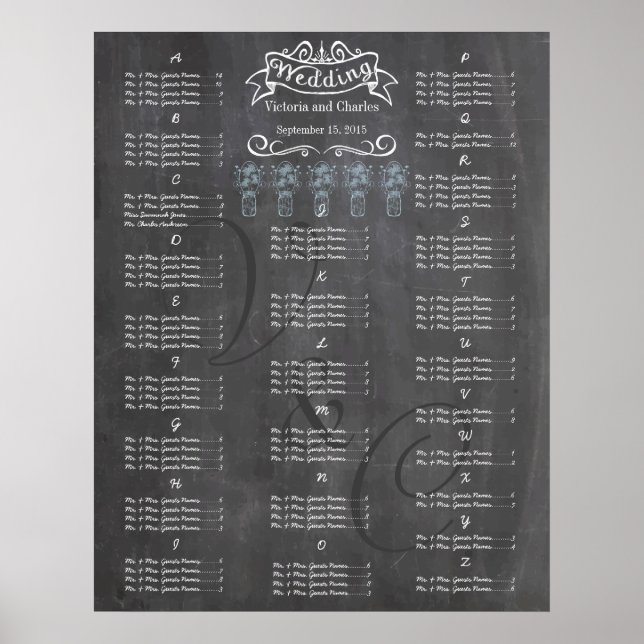 Gästekarte für Vintage Wedding Chalkboard Poster (Vorne)