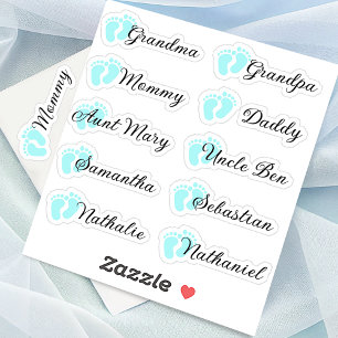 Gästeliste 10 Namen Calligraphy Blue Footprints Aufkleber