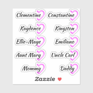 Gästeliste 10 Namen Kalligrafie Half Herz Rosa Aufkleber