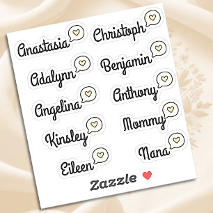 Gästeliste 10 Names Funny Fun Yellow Speech Bubble Aufkleber