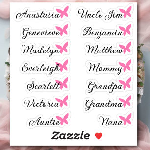 Gästeliste 14 Namen Kalligrafie Rosa Schmetterling Aufkleber