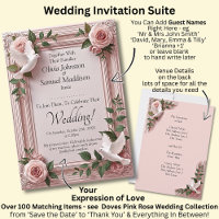 Gästeliste, rosa Rosen & Tauben Hochzeit