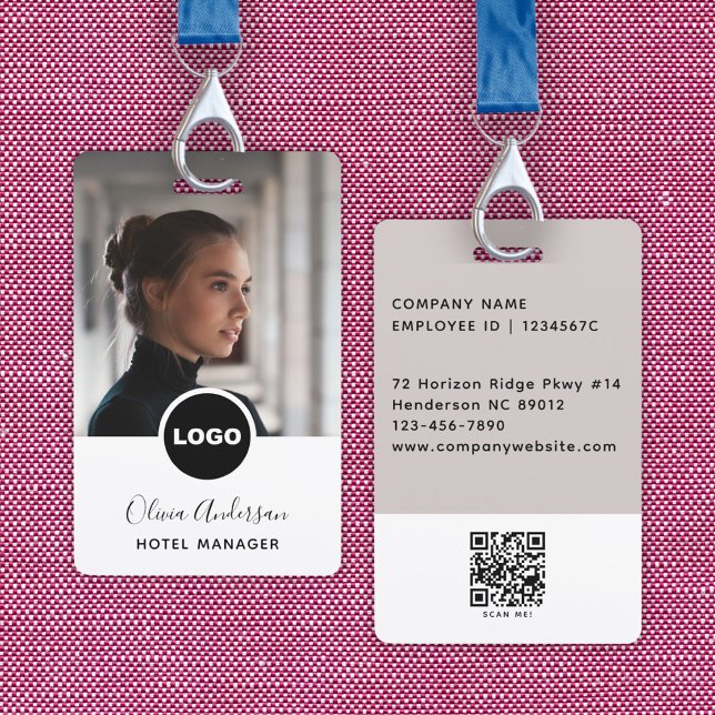 Gästemitarbeiter-Foto-ID-QR-Code Ausweis (Employee Photo ID Company Logo QR Code White Black Badge)