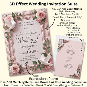 Gästename Hinzufügen Pink Roses & Doves Hochzeit Einladung