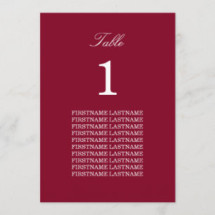 Gästennamen Burgundy Red Table Card