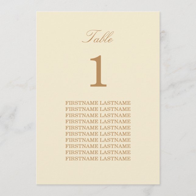 Gästennamen Cream Beige Table Card (Vorderseite)