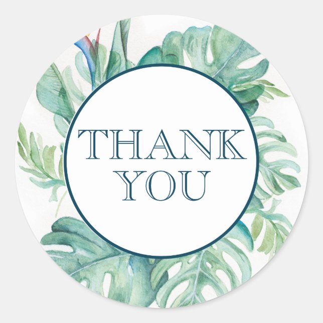 Gastgeschenk-Aufkleber für tropische Blätter Runder Aufkleber (Vorderseite)