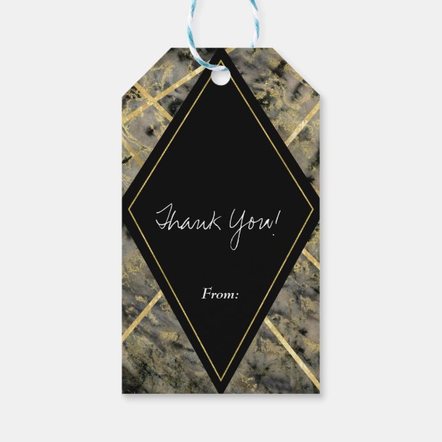Gastgeschenk aus schwarzem und goldfarbenem Marmor Geschenkanhänger (Rückseite)