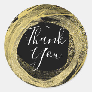 Gastgeschenk für Golden & Black Modern Paint Brush Runder Aufkleber