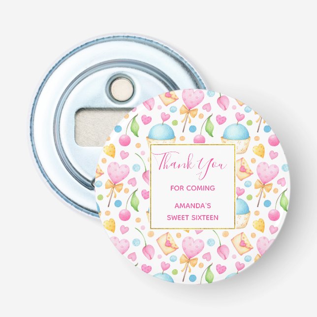 Gastgeschenk für Herz und Cupcakes Wasserfarbenes  Flaschenöffner (Vorderseite)