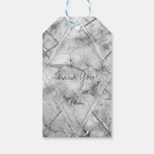 Gastgeschenk Hochzeit aus grauem und weißem Marmor Geschenkanhänger (Rückseite)