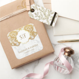 Gastgeschenk Hochzeit aus weißem Marmor Quadratischer Aufkleber