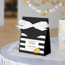 Gastgeschenk Hochzeit | Black Strip & Gold Peony