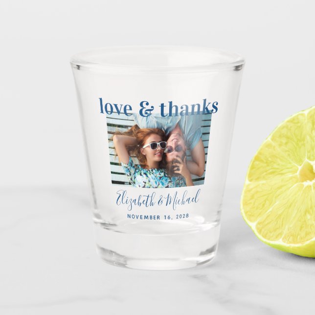 Gastgeschenk Hochzeit Blue Liebe dank Foto Custom  Schnapsglas (Vorderseite)