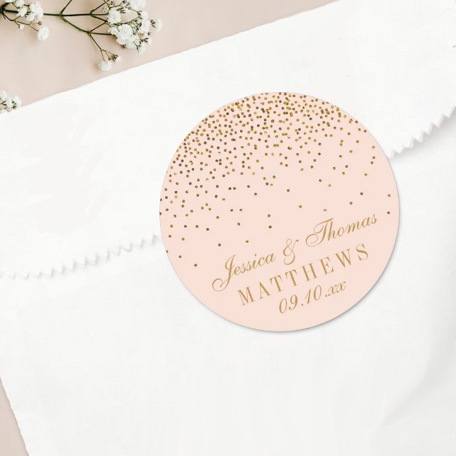 Gastgeschenk Hochzeit Blush Pink & Gold Confetti Runder Aufkleber (Von Creator hochgeladen)