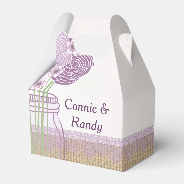 Gastgeschenk Hochzeit Box Burlap und Lila Mason Ja Geschenkschachtel (Vorderseite)