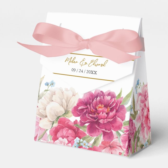 Gastgeschenk Hochzeit Box Rosa Peony Florals Geschenkschachtel (Vorderseite)