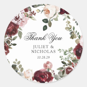 Gastgeschenk Hochzeit Burgund & Blush Runder Aufkleber