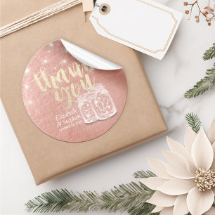 Gastgeschenk Hochzeit danke Couple Mason Jar Rose  Runder Aufkleber