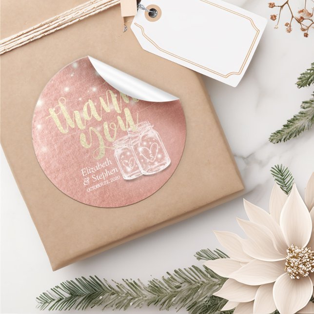 Gastgeschenk Hochzeit danke Couple Mason Jar Rose  Runder Aufkleber (Von Creator hochgeladen)