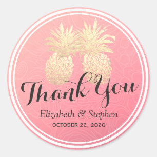 Gastgeschenk Hochzeit Danke, dass Sie Gold Ananas Runder Aufkleber