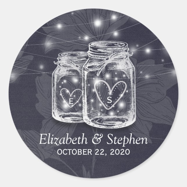 Gastgeschenk Hochzeit danke Mason Jars & String Li Runder Aufkleber (Vorderseite)
