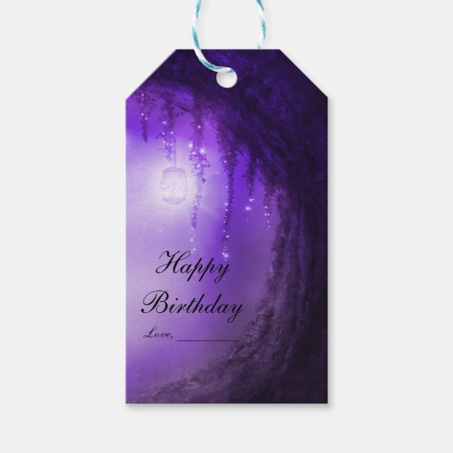 Gastgeschenk Hochzeit der lila verzauberten Waldfa Geschenkanhänger (Vorderseite)