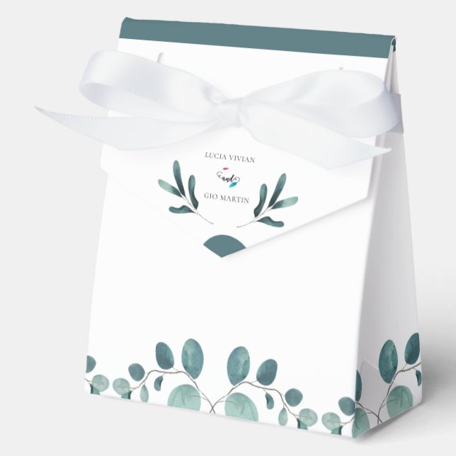 Gastgeschenk Hochzeit "Elegant Greenery Calligraph Geschenkschachtel (Vorderseite)