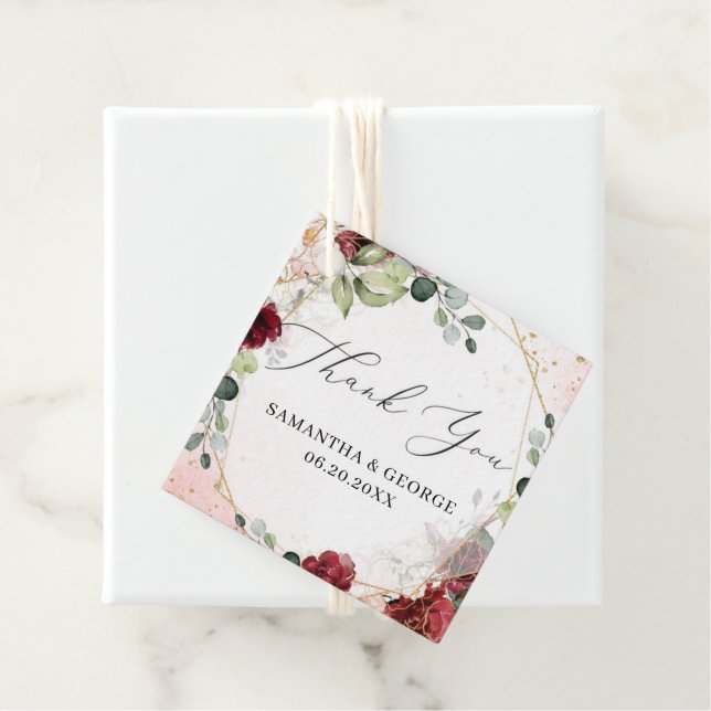 Gastgeschenk Hochzeit-Etiketten rot bordeauxfarben Geschenkanhänger (Beispiel)