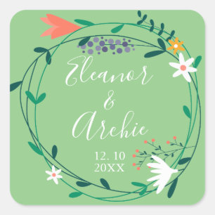 Gastgeschenk Hochzeit Flora Quadratischer Aufkleber