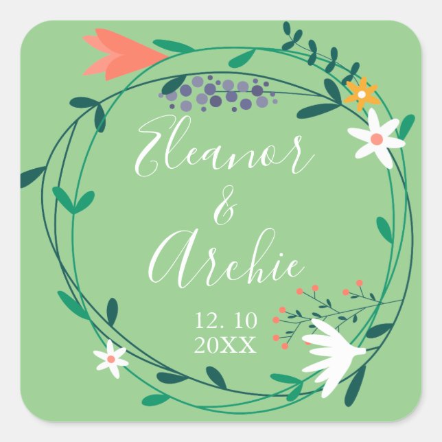 Gastgeschenk Hochzeit Flora Quadratischer Aufkleber (Vorderseite)