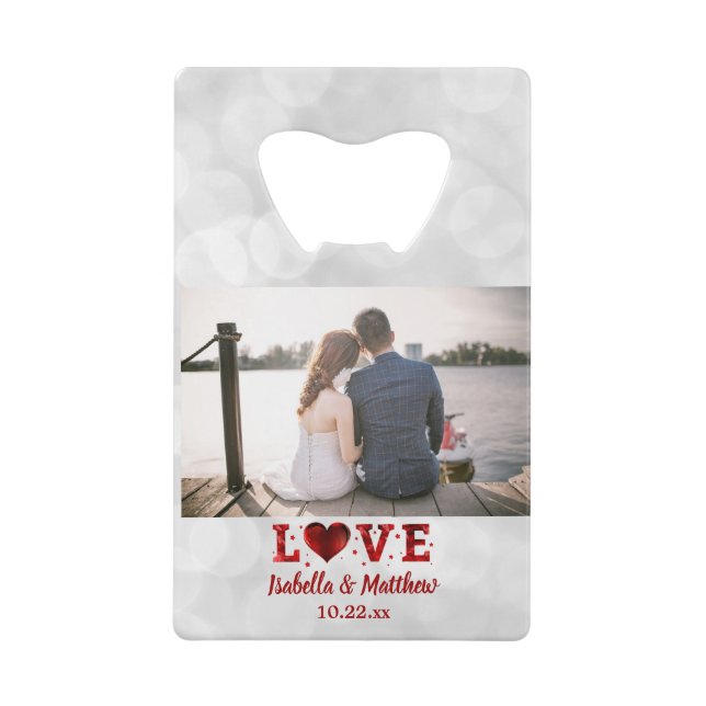 Gastgeschenk Hochzeit Foto Liebe Forever Red Heart Geldbeutel Flaschenöffner (Vorderseite)