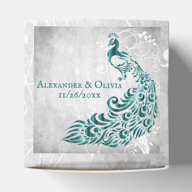 Gastgeschenk Hochzeit für aquamarines Pfauenleder Geschenkschachtel (Oben)