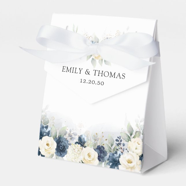 Gastgeschenk Hochzeit für Navy Blue und White Rose Geschenkschachtel (Vorderseite)