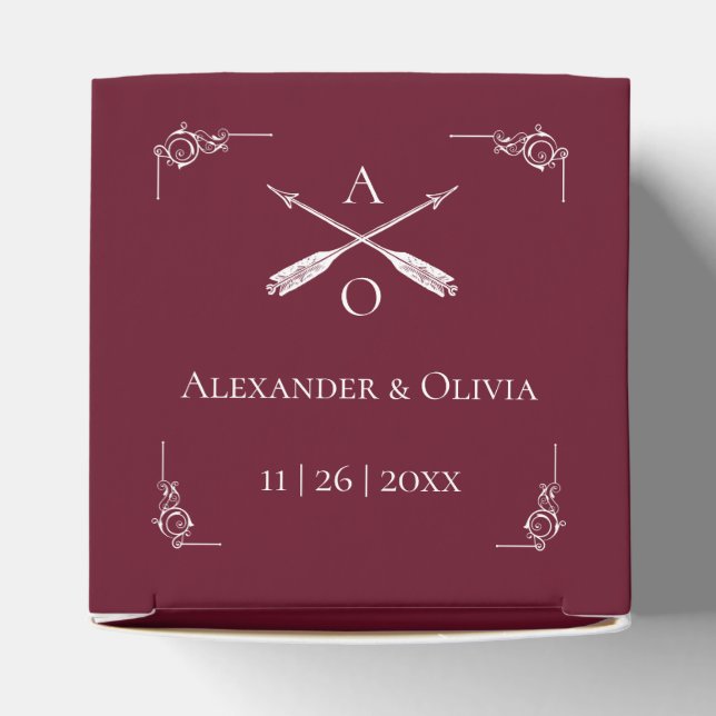 Gastgeschenk Hochzeit für Rot-Monogramm und Pfeile Geschenkschachtel (Oben)