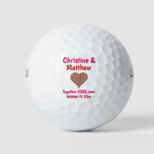 Gastgeschenk Hochzeit Herz Blume Liebe für immer Golfball (Vorderseite)