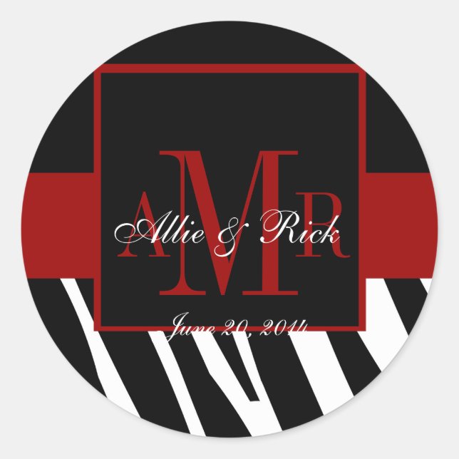 Gastgeschenk Hochzeit-Labels für Schwarze Zebra-Mo Runder Aufkleber (Vorderseite)