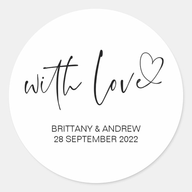 Gastgeschenk Hochzeit Leckerei Bag Jam mit Liebe V Runder Aufkleber (Vorderseite)