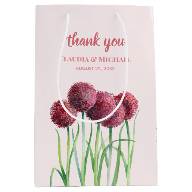 Gastgeschenk Hochzeit Lila Rosa Allium Floral Wass Mittlere Geschenktüte (Vorderseite)