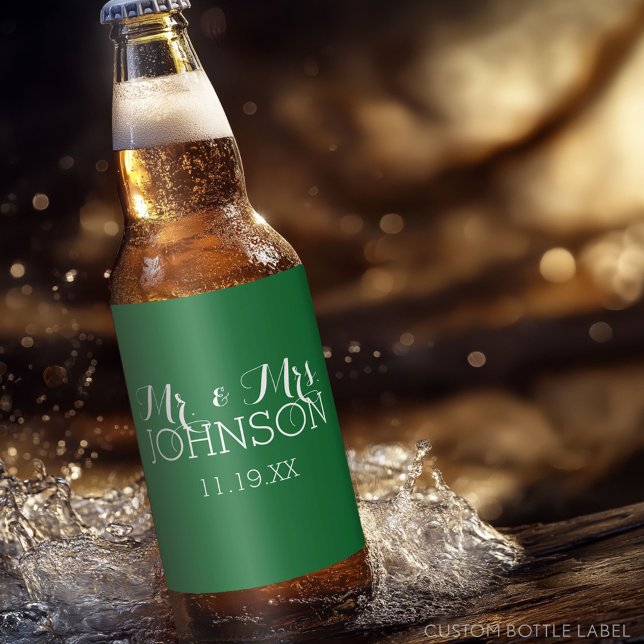 Gastgeschenk Hochzeit - Minimalistisch grün Bierflaschenetikett (Custom Party Beer Label - Wedding Anniversary)