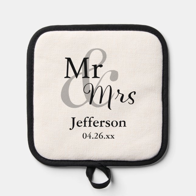 Gastgeschenk Hochzeit mit Name und Datum Topflappen (Vorderseite)