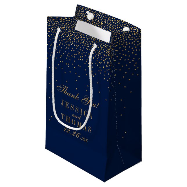 Gastgeschenk Hochzeit Navy Blue & Glam Gold Confet Kleine Geschenktüte (Vorderseite Schrägansicht)
