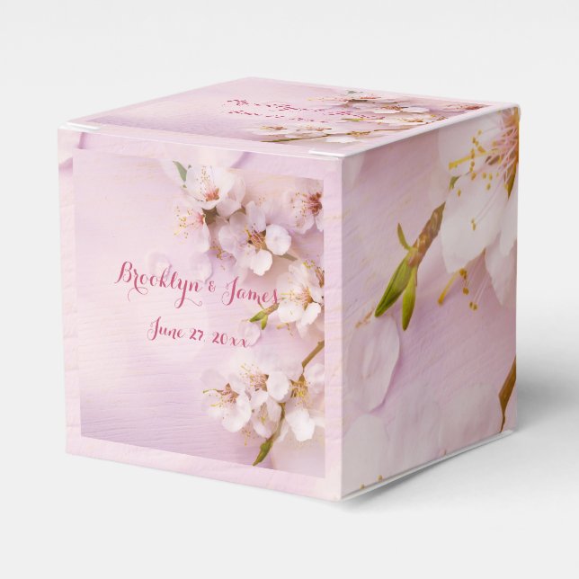 Gastgeschenk Hochzeit "Pink Cherry Blossom" Geschenkschachtel (Vorderseite)