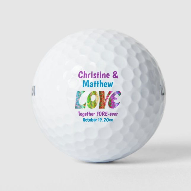 Gastgeschenk Hochzeit Retro Vintage farbige Liebe Golfball (Vorderseite)