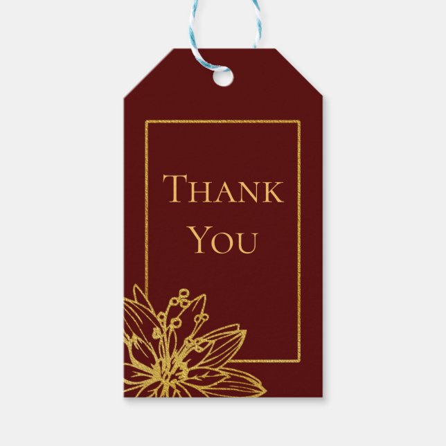 Gastgeschenk Hochzeit Rot und Gold Floral Vielen D Geschenkanhänger (Vorderseite)