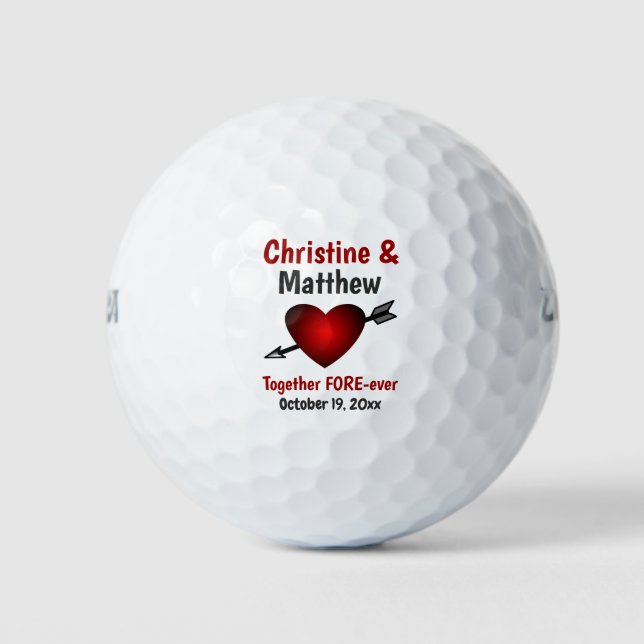 Gastgeschenk Hochzeit Rotes Herz Liebe für immer Golfball (Vorderseite)