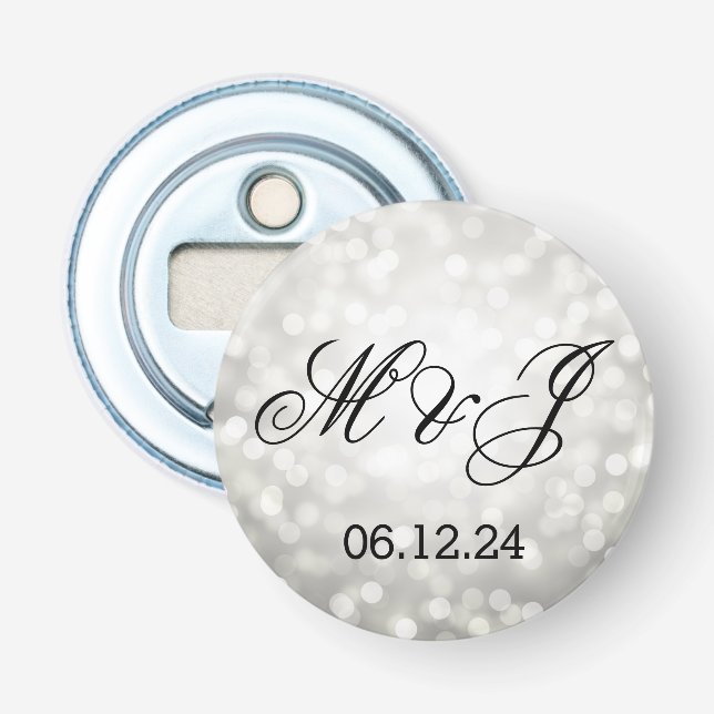Gastgeschenk Hochzeit Silver Glitzer Lights Flaschenöffner (Vorderseite)