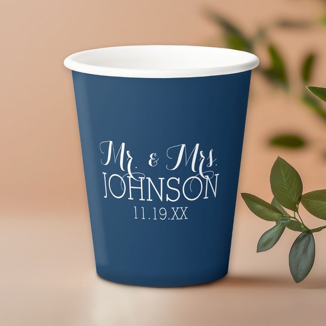 Gastgeschenk Hochzeit Solid Navy Blue Pappbecher (Custom Paper Cups for a Wedding or Anniversary Celebration)